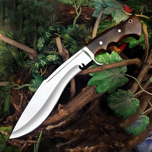 16" Full Tang Kukri Knife – D2 Steel Nepalese Style Machete – 11" Heavy Duty Survival Blade with Rosewood Handle – Traditional Hunting & Bushcraft Knife – Includes Premium Leather Sheath – Handcrafted Tactical Tool in Kuwait