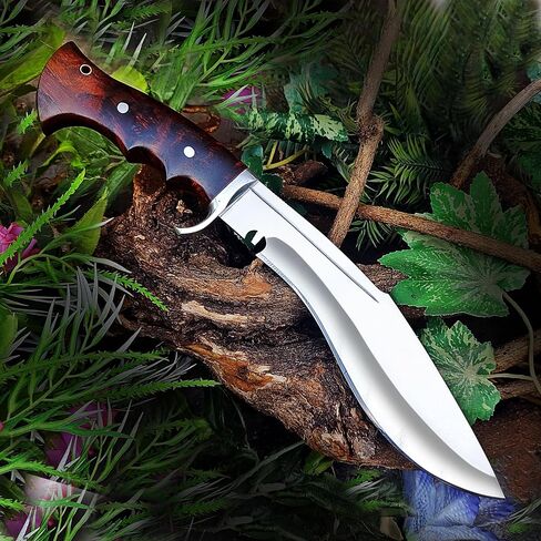 16" Full Tang Kukri Knife – D2 Steel Nepalese Style Machete – 11" Heavy Duty Survival Blade with Rosewood Handle – Traditional Hunting & Bushcraft Knife – Includes Premium Leather Sheath – Handcrafted Tactical Tool in Kuwait