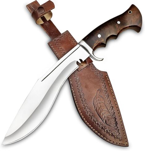 16" Full Tang Kukri Knife – D2 Steel Nepalese Style Machete – 11" Heavy Duty Survival Blade with Rosewood Handle – Traditional Hunting & Bushcraft Knife – Includes Premium Leather Sheath – Handcrafted Tactical Tool in Kuwait