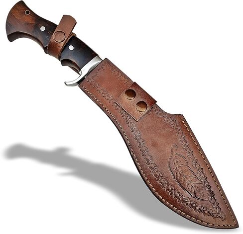 16" Full Tang Kukri Knife – D2 Steel Nepalese Style Machete – 11" Heavy Duty Survival Blade with Rosewood Handle – Traditional Hunting & Bushcraft Knife – Includes Premium Leather Sheath – Handcrafted Tactical Tool in Kuwait