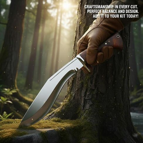 16" Full Tang Kukri Knife – D2 Steel Nepalese Style Machete – 11" Heavy Duty Survival Blade with Rosewood Handle – Traditional Hunting & Bushcraft Knife – Includes Premium Leather Sheath – Handcrafted Tactical Tool in Kuwait