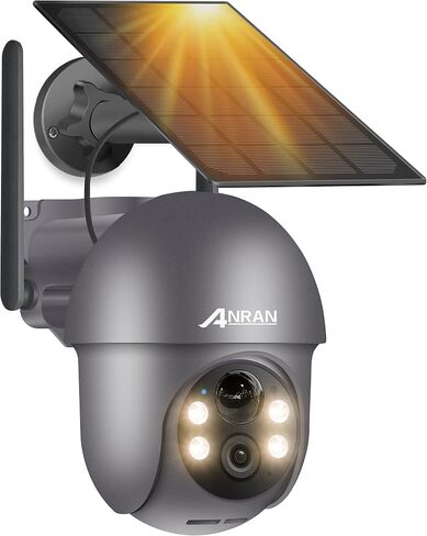 ANRAN 5MP Security Cameras Wireless Outdoor, Solar Camera Wireless with 360° View for Home Surveillance, WiFi Camera with Spotlights, PIR Detection, Color Night Vision, Siren Alarm, Q1 Max Grey in Kuwait