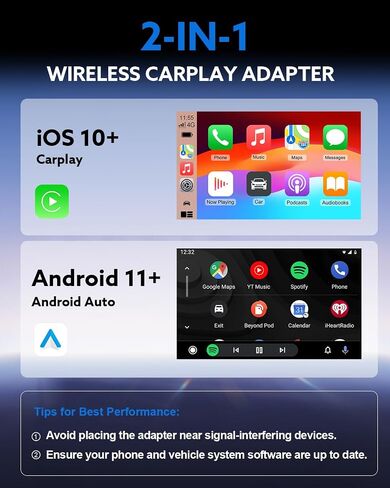 2026 Wireless CarPlay Adapter & Android Auto 2-in-1 Dongle, Powered by A7 Ultra Chip, Bluetooth 5.3, Fast and Stable Wireless Converter for Wired CarPlay, Compatible with iOS 10+ and Android 11+ in Kuwait