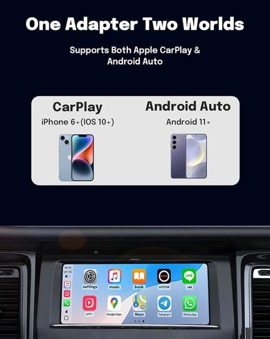 ZUCWO 2-in-1 Wireless CarPlay Adapter and Android Auto Adapter – Converts Wired to Wireless for Cars 2016+, Plug & Play, USB-A to USB-C for iOS10+/Android 11+ in Kuwait