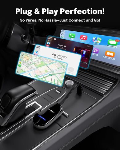 ZUCWO 2-in-1 Wireless CarPlay Adapter and Android Auto Adapter – Converts Wired to Wireless for Cars 2016+, Plug & Play, USB-A to USB-C for iOS10+/Android 11+ in Kuwait
