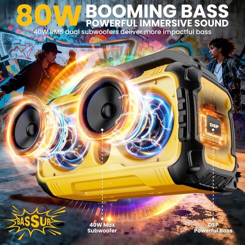 Cordless Bluetooth Speaker for DeWalt 20V Max Batteries, 80W Portable Jobsite Stereo Speaker with Dual Speakers and USB Port, Suitable for Camping, Home, Jobsite and Parties(No Battery/Charger) in Kuwait