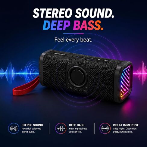 PHILIPS Portable Bluetooth Speaker, Wireless Stereo Sound Party Speaker with Deep Bass, IPX5 Waterproof, 20 Hour Playtime, Auracast & TWS Pairing, USB Playback, Bluetooth 5.4 for Outdoor & Indoor Use in Kuwait