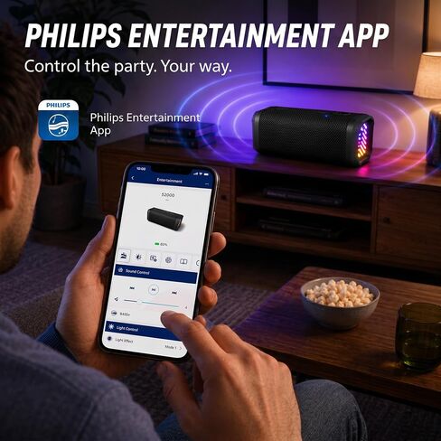 PHILIPS Portable Bluetooth Speaker, Wireless Stereo Sound Party Speaker with Deep Bass, IPX5 Waterproof, 20 Hour Playtime, Auracast & TWS Pairing, USB Playback, Bluetooth 5.4 for Outdoor & Indoor Use in Kuwait
