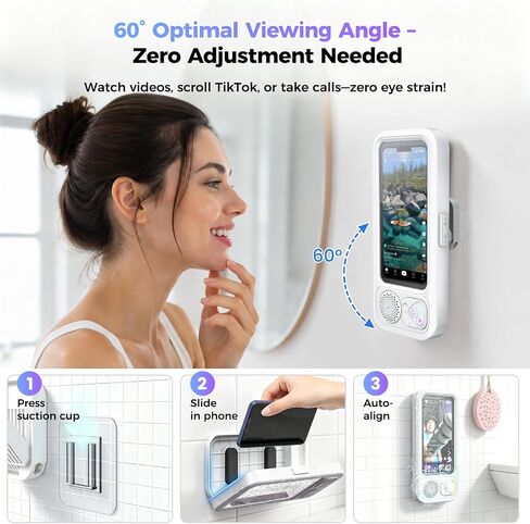 Waterproof Shower Bluetooth Speaker with Phone Holder, IPX5 Splash-Proof Wireless Bathroom Speaker for iPhone & Android, Touch Screen Shower Caddy with Strong Adhesive Hook in Kuwait