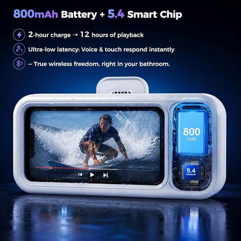 Waterproof Shower Bluetooth Speaker with Phone Holder, IPX5 Splash-Proof Wireless Bathroom Speaker for iPhone & Android, Touch Screen Shower Caddy with Strong Adhesive Hook in Kuwait