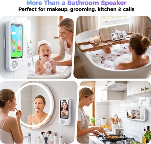 Waterproof Shower Bluetooth Speaker with Phone Holder, IPX5 Splash-Proof Wireless Bathroom Speaker for iPhone & Android, Touch Screen Shower Caddy with Strong Adhesive Hook in Kuwait
