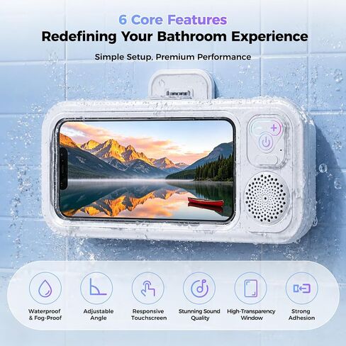 Waterproof Shower Bluetooth Speaker with Phone Holder, IPX5 Splash-Proof Wireless Bathroom Speaker for iPhone & Android, Touch Screen Shower Caddy with Strong Adhesive Hook in Kuwait