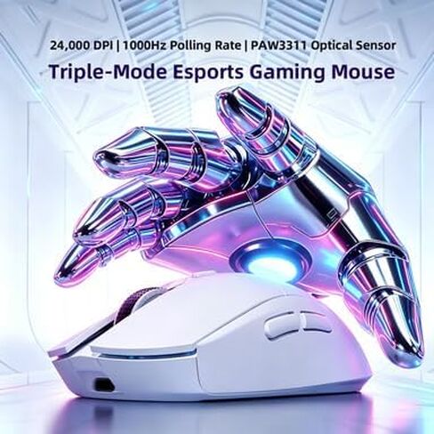 Wireless Gaming Mouse, Wireless/Wired 1K Polling, Symmetrical, PAW3311, 24K, Ergonomic Gamer Mouse, 6 Macro Buttons, 800mAh Battery, Rechargeable Computer Mouse for Laptop, PC, Mac in Kuwait