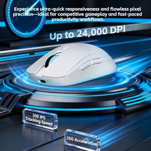 Wireless Gaming Mouse, Wireless/Wired 1K Polling, Symmetrical, PAW3311, 24K, Ergonomic Gamer Mouse, 6 Macro Buttons, 800mAh Battery, Rechargeable Computer Mouse for Laptop, PC, Mac in Kuwait