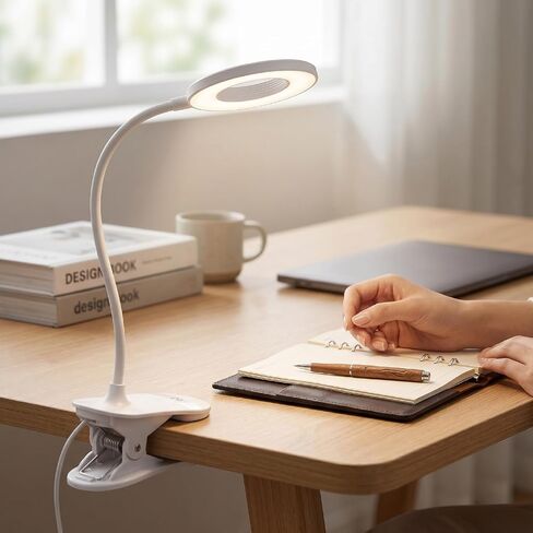 Hilitand USB Rechargeable Clip On Reading Lamp, 360 Flexible Gooseneck Touch Control with Eye Protection for Bed Night Study Craft (Ring Shape) in Kuwait