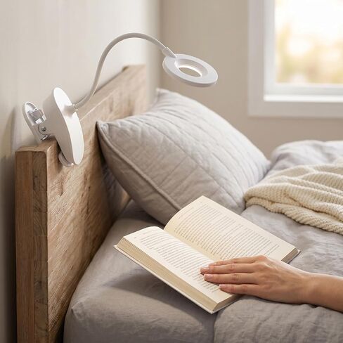 Hilitand USB Rechargeable Clip On Reading Lamp, 360 Flexible Gooseneck Touch Control with Eye Protection for Bed Night Study Craft (Ring Shape) in Kuwait