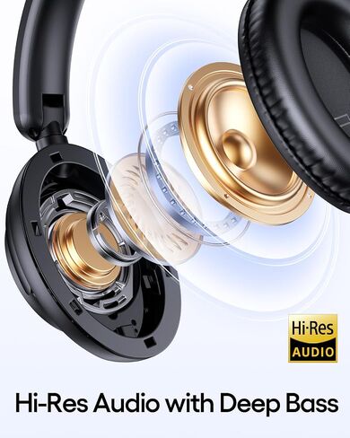 TAGRY Hybrid Active Noise Cancelling Bluetooth Headphones 100H Playtime Wireless Over Ear Headphone with Fast Charging Hi-Res Audio Headsets Comfort Earcups for Commute Travel Office Phone PC Black in Kuwait