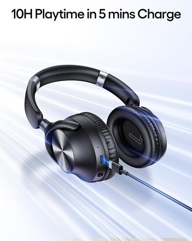 TAGRY Hybrid Active Noise Cancelling Bluetooth Headphones 100H Playtime Wireless Over Ear Headphone with Fast Charging Hi-Res Audio Headsets Comfort Earcups for Commute Travel Office Phone PC Black in Kuwait