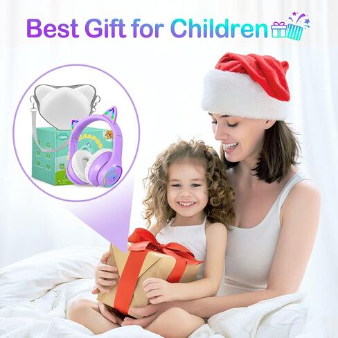 LOBKIN Bluetooth 5.4 Kids Headphones with Case - RGB LED Light Up Cat Ears Foldable Adjustable Over Ear Headphone Support Wireless or 3.5mm Wired Mode for Toddler & Girls & Boys Teens in Kuwait