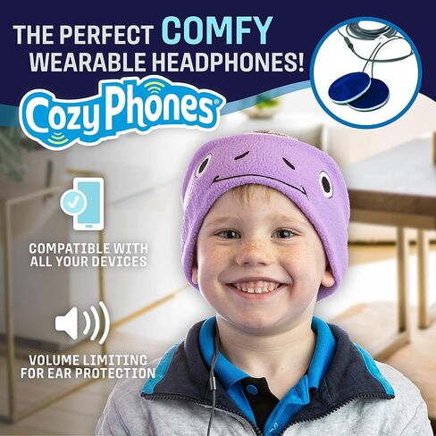 CozyPhones Over The Ear Headband Headphones - Kids Headphones Volume Limited with Thin Speakers & Super Soft Fleece Headband - Purple Frog in Kuwait