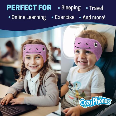 CozyPhones Over The Ear Headband Headphones - Kids Headphones Volume Limited with Thin Speakers & Super Soft Fleece Headband - Purple Frog in Kuwait