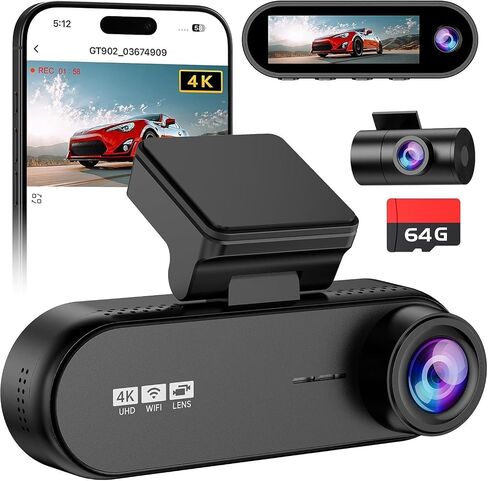 4K 3 Channel Dash Cam Front Rear for Car, True 170° Wide Angle, 3.19" IPS Screen 2.4G WiFi Custom APP Control, Loop Recording Collision Lock G-Sensor Parking Monitor, 256GB Storage Max in Kuwait