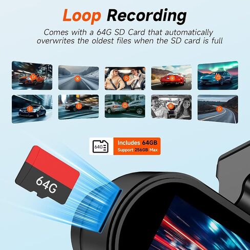 4K 3 Channel Dash Cam Front Rear for Car, True 170° Wide Angle, 3.19" IPS Screen 2.4G WiFi Custom APP Control, Loop Recording Collision Lock G-Sensor Parking Monitor, 256GB Storage Max in Kuwait