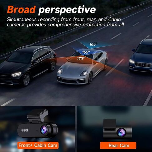 4K 3 Channel Dash Cam Front Rear for Car, True 170° Wide Angle, 3.19" IPS Screen 2.4G WiFi Custom APP Control, Loop Recording Collision Lock G-Sensor Parking Monitor, 256GB Storage Max in Kuwait
