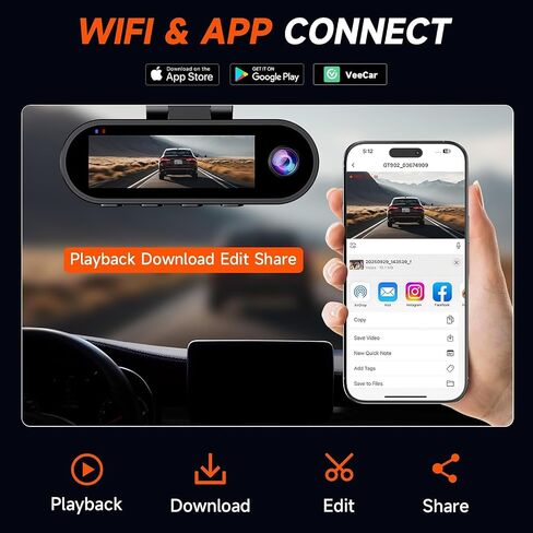 4K 3 Channel Dash Cam Front Rear for Car, True 170° Wide Angle, 3.19" IPS Screen 2.4G WiFi Custom APP Control, Loop Recording Collision Lock G-Sensor Parking Monitor, 256GB Storage Max in Kuwait