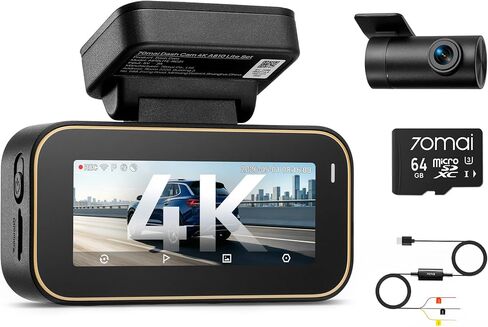 【70mai Dash Cam 4K A810 Lite + Hardware Kit UP03】70mai A810 Lite 4K Dash Cam Front and Rear, 5Ghz WiFi 6 DashCam, Car Camera with 4G LTE Remote Access, GPS Tracking, HDR Night Vision, 24H Parking Mode in Kuwait