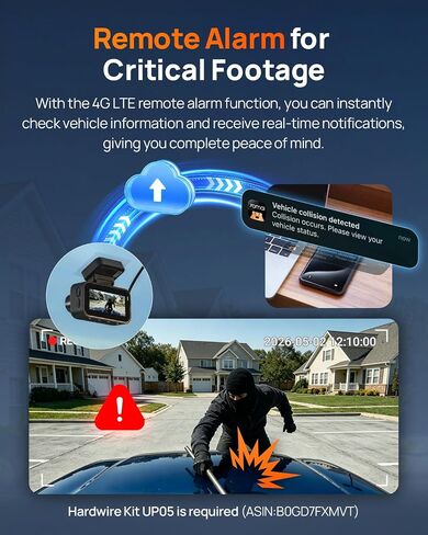 【70mai Dash Cam 4K A810 Lite + Hardware Kit UP03】70mai A810 Lite 4K Dash Cam Front and Rear, 5Ghz WiFi 6 DashCam, Car Camera with 4G LTE Remote Access, GPS Tracking, HDR Night Vision, 24H Parking Mode in Kuwait