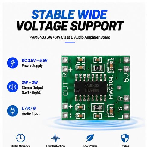 PAM8403 2x3W Stereo Class D Amp Module 2.5-5.5V USB Mini Amplifier 6-Pack in Kuwait