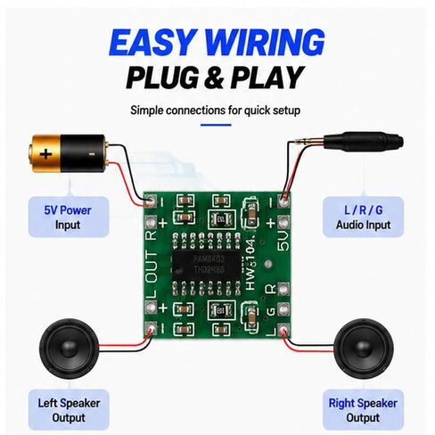 PAM8403 2x3W Stereo Class D Amp Module 2.5-5.5V USB Mini Amplifier 6-Pack in Kuwait