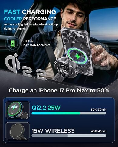 MSXTTLY Qi2.2 25W Certified for Mag Safe Car Mount Charger,Car Vent Charger in Kuwait