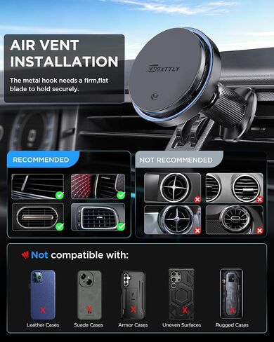 MSXTTLY Qi2.2 25W Certified for Mag Safe Car Mount Charger,Car Vent Charger in Kuwait