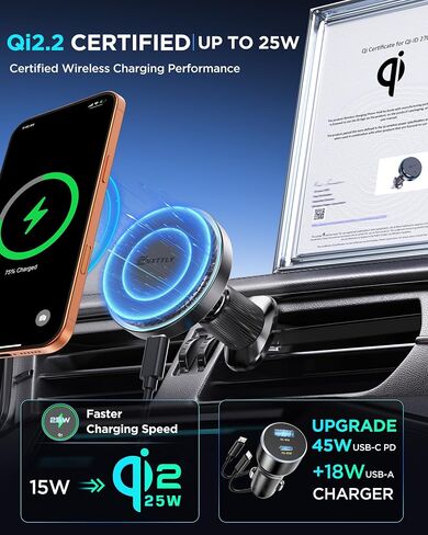 MSXTTLY Qi2.2 25W Certified for Mag Safe Car Mount Charger,Car Vent Charger in Kuwait