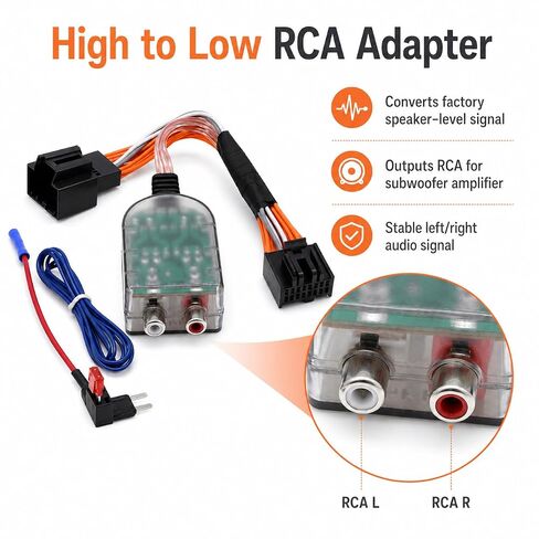Car Subwoofer Amplifier Converter for 2007-2013 Chevy Silverado, GMC Sierra/Yukon/Canyon, Plug-and-Play High to Low RCA Adapter, No Cutting Car Audio Wire Harness in Kuwait