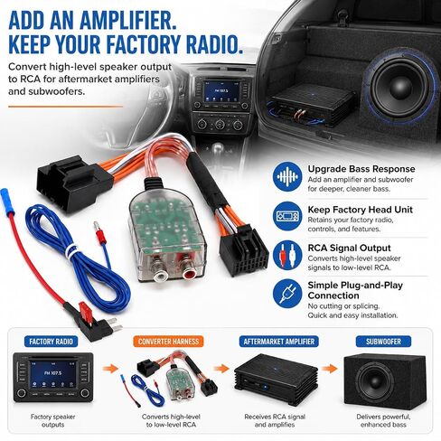 Car Subwoofer Amplifier Converter for 2007-2013 Chevy Silverado, GMC Sierra/Yukon/Canyon, Plug-and-Play High to Low RCA Adapter, No Cutting Car Audio Wire Harness in Kuwait