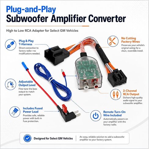 Car Subwoofer Amplifier Converter for 2007-2013 Chevy Silverado, GMC Sierra/Yukon/Canyon, Plug-and-Play High to Low RCA Adapter, No Cutting Car Audio Wire Harness in Kuwait