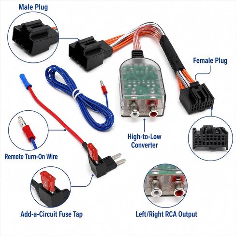 Car Subwoofer Amplifier Converter for 2007-2013 Chevy Silverado, GMC Sierra/Yukon/Canyon, Plug-and-Play High to Low RCA Adapter, No Cutting Car Audio Wire Harness in Kuwait