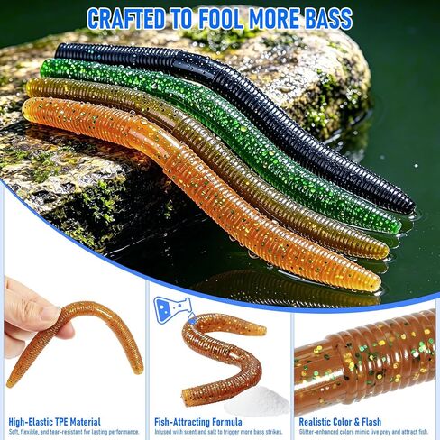 Wacky Worms for Bass Fishing, 161Pcs Soft Plastic Fishing Lures in Kuwait