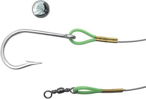 Heavy-Duty Fishing Leader Rig, 300lb Braided Stainless Steel, 5ft with 11/0 Hook, Saltwater Big Game in Kuwait