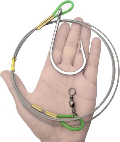 Heavy-Duty Fishing Leader Rig, 300lb Braided Stainless Steel, 5ft with 11/0 Hook, Saltwater Big Game in Kuwait