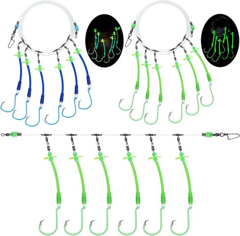 Pre-Rigged Deep Drop Saltwater Rigs – Glow Tubes, Hooks, Beads & Spinner Blade – 6/0 8/0 Circle Hooks for Snapper/Grouper/Tilefish (3/6 Hooks) in Saudi Arabia