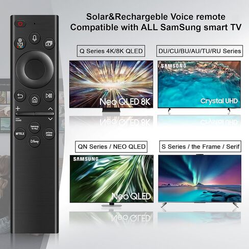 Replacement Remote Control for Samsung Smart TV:Solar Rechargeable Voice Control Bluetooth Remote with 4 Shortcuts, Compatible with BN59-01385A & 2021-2025 Frame/Neo QLED/Ultra HD Series(Deep Black) in Kuwait