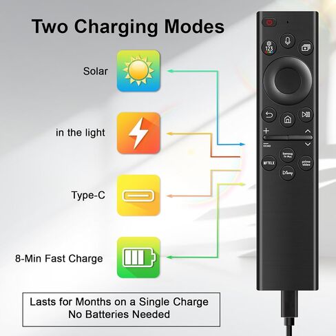Replacement Remote Control for Samsung Smart TV:Solar Rechargeable Voice Control Bluetooth Remote with 4 Shortcuts, Compatible with BN59-01385A & 2021-2025 Frame/Neo QLED/Ultra HD Series(Deep Black) in Kuwait