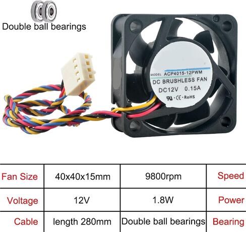 ACP4015-12PWM 4cm 40mm High Speed Cooling Fan 40x40x15mm DC12V 0.15A 4-Pin PWM for CPU Micro Device 8800/9800rpm in Kuwait