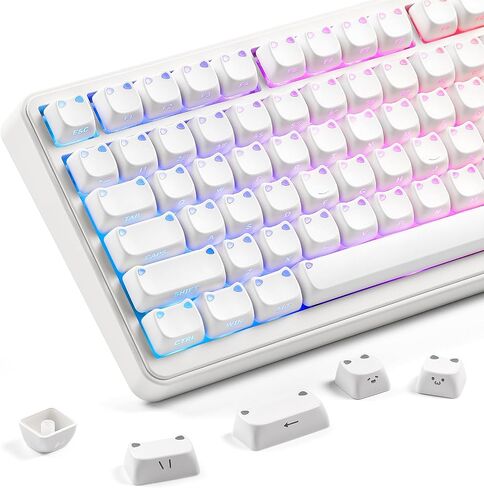 YUNZII Cute Cat 113 Keys PBT/PC Shine Through Keycaps (Pink, Mao Profile) in Kuwait