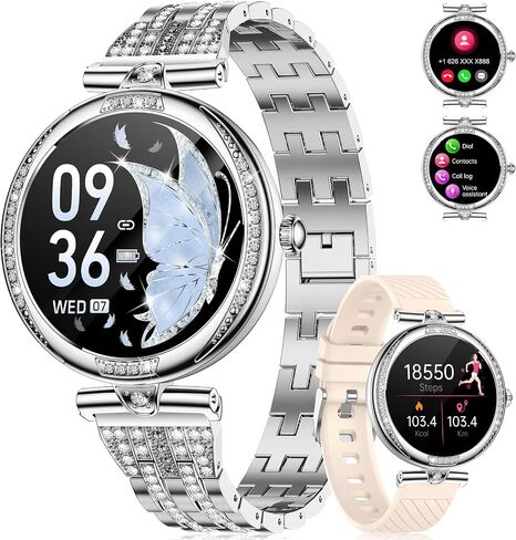 LIGE Smart Watches for Women (Answer/Make Call) with Diamonds,1.19" AMOLED Smartwatch with Heart Rate/Sleep Monitor,IP68 Waterproof Fitness Tracker 120 Sport Modes Pedometer for Android iOS,Sliver in Saudi Arabia
