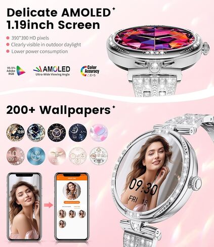 LIGE Smart Watches for Women (Answer/Make Call) with Diamonds,1.19" AMOLED Smartwatch with Heart Rate/Sleep Monitor,IP68 Waterproof Fitness Tracker 120 Sport Modes Pedometer for Android iOS,Sliver in Saudi Arabia
